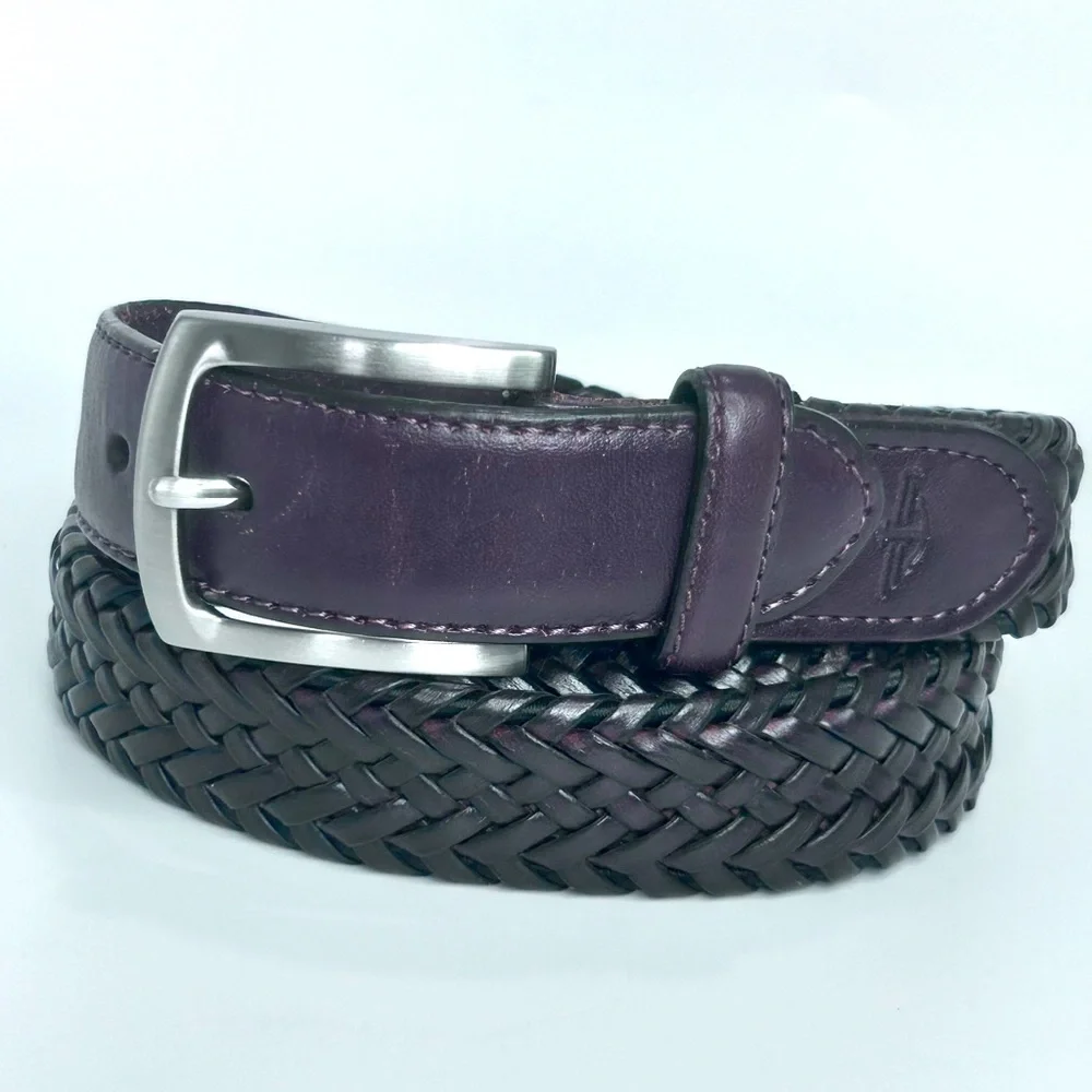 DOCKERS Men’s Braided Genuine Leather Belt Dark Brown Silver‎ Buckle Size 40/100